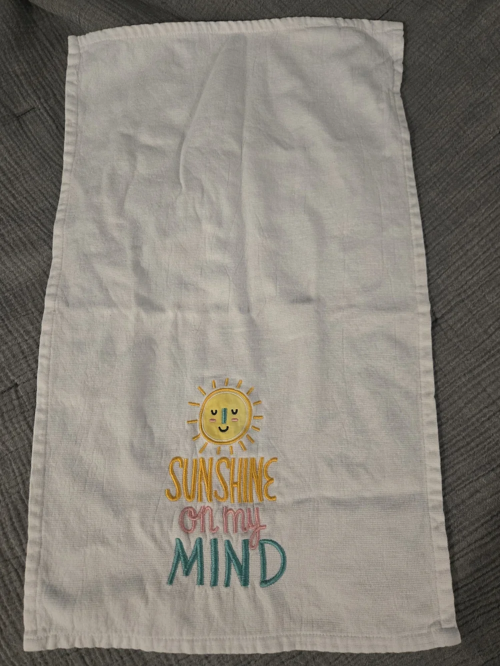 Sunshine On My Mind Embroidered Kitchen Towel - White